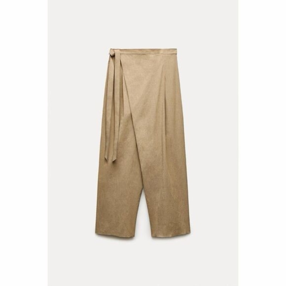 NWOT Brown Zara Pareo Wrap Front Tie Waist Wide Leg Pants